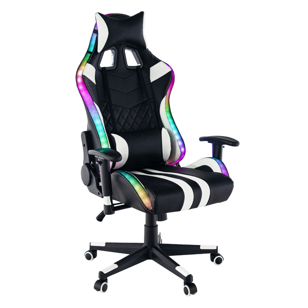 Scaun de birou / joc cu iluminare RGB, model negru / alb / culoare, ZOPA