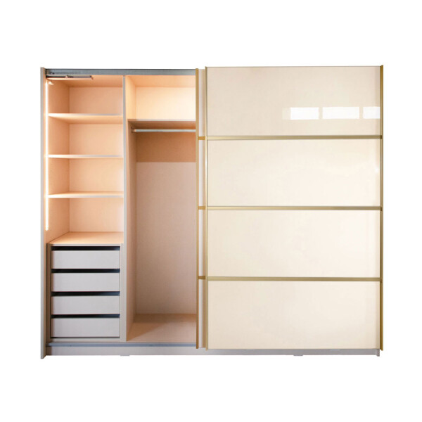 Gold Dulap 2500 Crem cu usi MDF Lucios + 1 Comoda