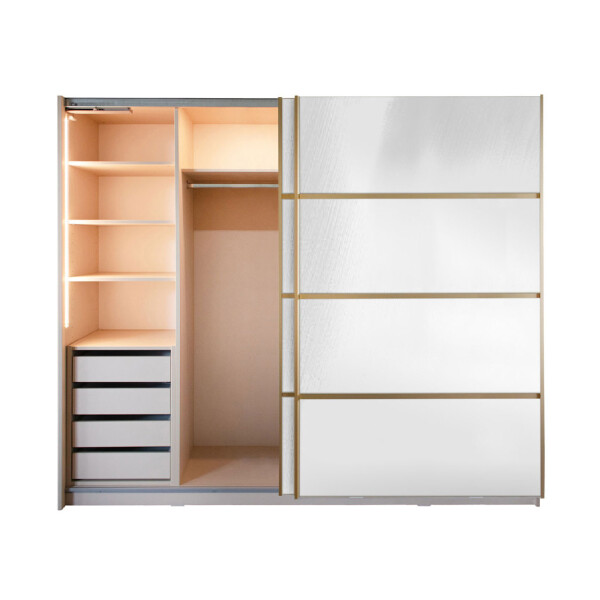 Gold Dulap 2500 Crem cu usi cu oglinda + 1 Comoda