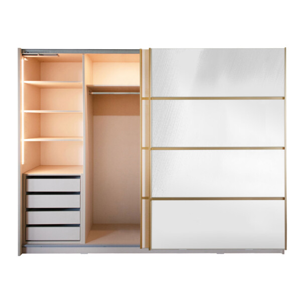 Gold Dulap 2800 Crem cu usi MDF Lucios si Oglinda + 1 Comoda