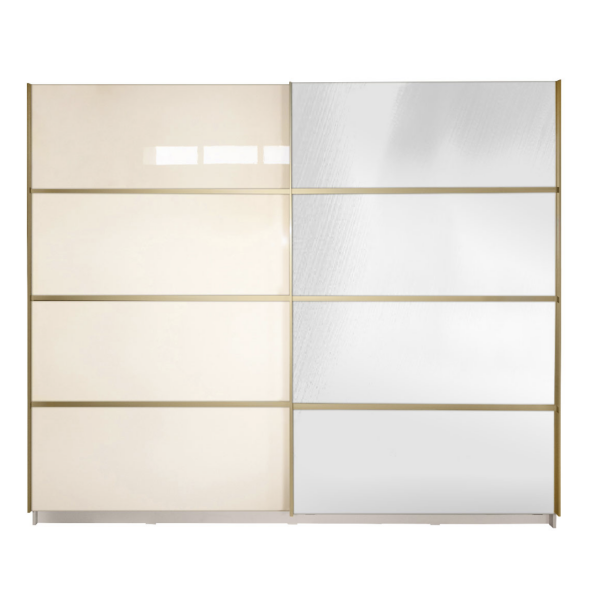 Gold Dulap 2500 Crem cu usi MDF Lucios si Oglinda