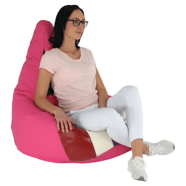 Fotoliu tip sac, roşu/piele ecologică albă, FRESNO