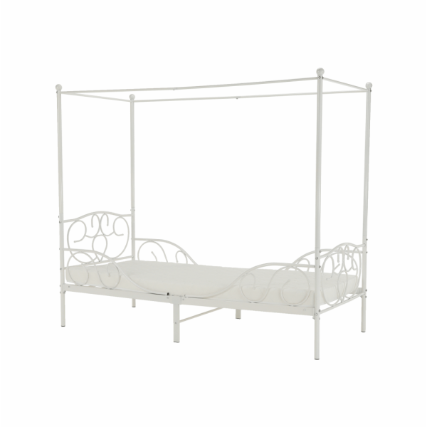Pat metalic cu baldachin,  alb, 90x200, ADELISA