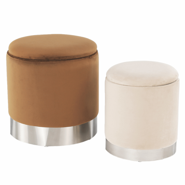 Set două taburete, maro/crom argintiu şi bej/crom argintiu, AIGUL SET