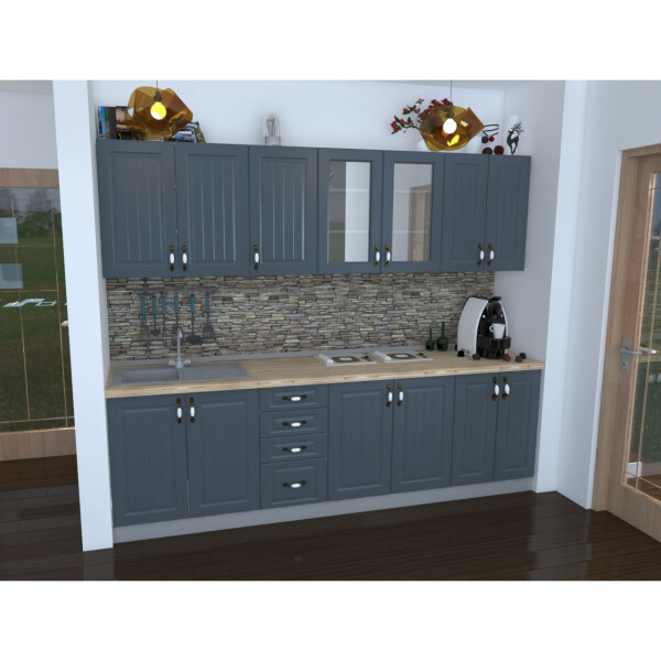 Bucatarie Zebra 2.6 metri MDF gri frezare dungi