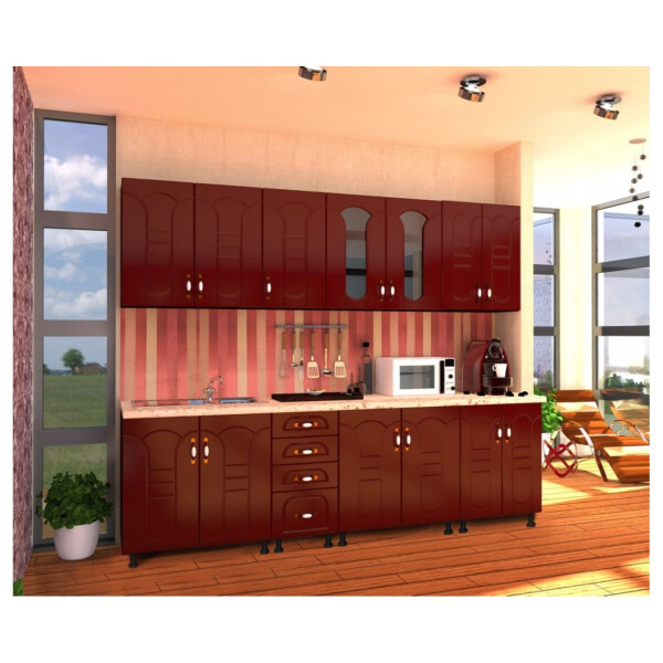 Bucatarie Zebra 2.6 metri MDF rosu tulip