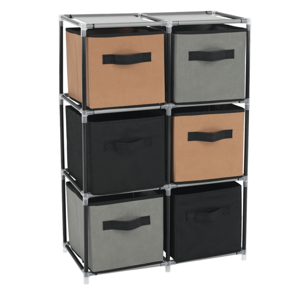 Comodă cu sertare din material textil, negru/maro/gri, CAMILO TYP 2