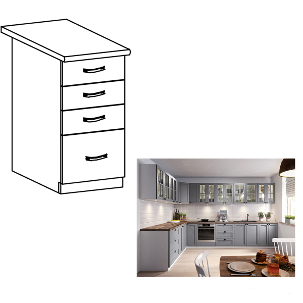 Cabinet inferior cu sertare, gri mat/alb, LAYLA D40S4