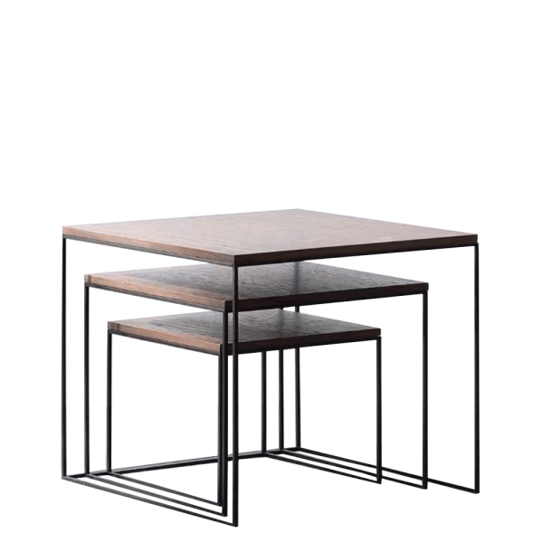 Set de trei mese de cafea, MDF / metal, nuc / negru, DVEIN