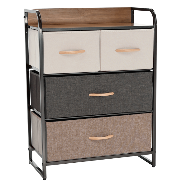 Comodă cu sertare din material textil, bej/maro deschis/maro închis, HAZEL TYP 2