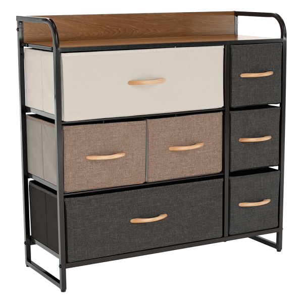 Comodă cu sertare din material textil, bej/maro deschis/maro închis, HAZEL TYP 3