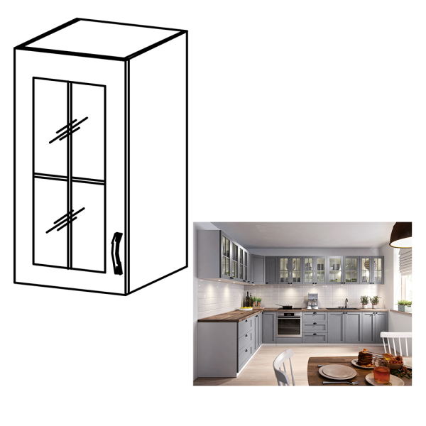 Cabinet superior, alb/gri mat, model stânga, LAYLA G30S