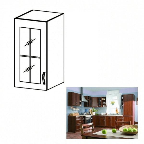 Dulap superior G30S cu geam, model stânga, nuc Milano, SICILIA