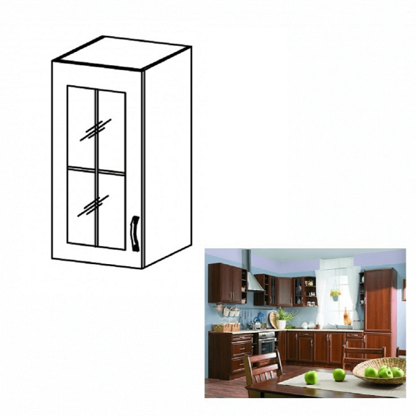 Cabinet superior G40S cu sticlă, stânga, nuc Milano, SICILIA