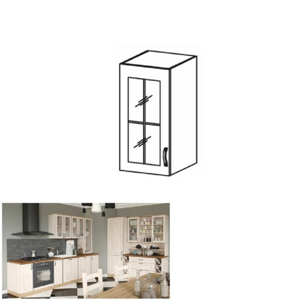 Dulap superior cu vitrină, alb/pin nordic, model stânga, ROYAL G40S