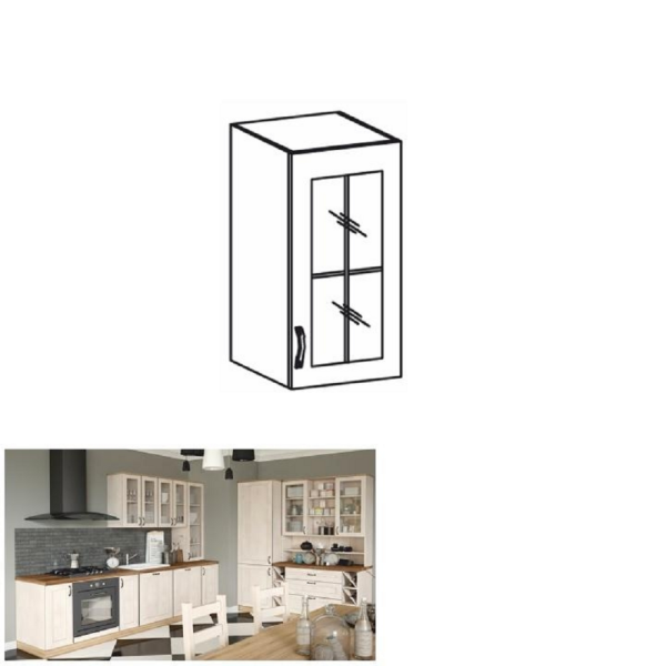 Dulap superior cu vitrină, alb/pin nordic, dreapta, ROYAL G40S