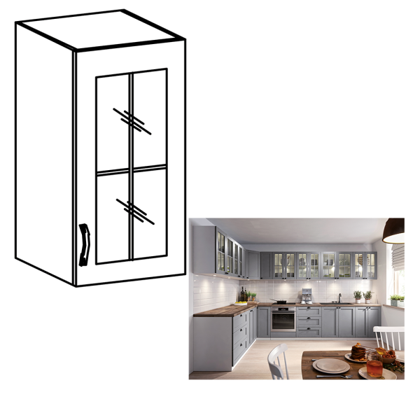 Cabinet superior, alb/gri mat, model dreapta, LAYLA G40S