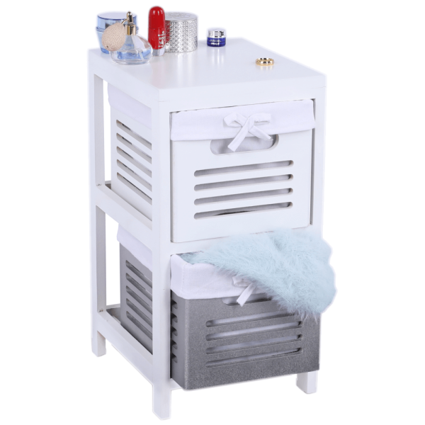 Comodă 2 coşuri, alb/gri, BIBI 2