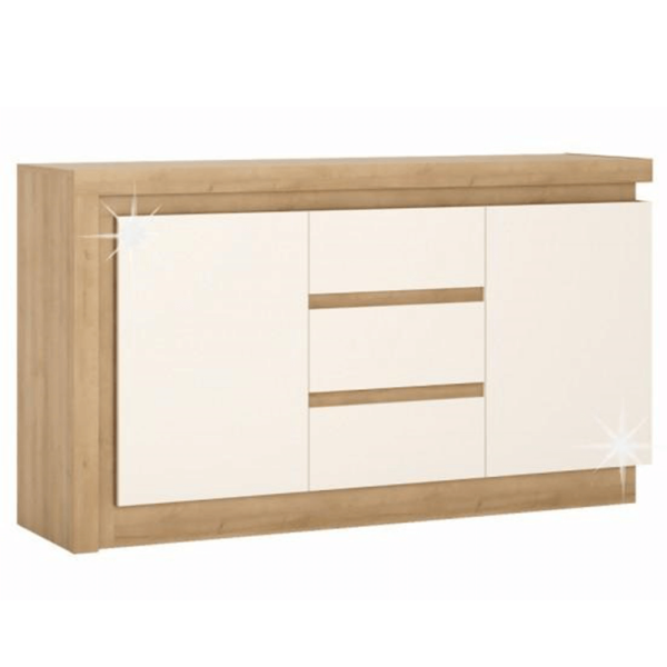 Comodă LYOK02, stejar riviera/albă cu extra strălucire, LEONARDO