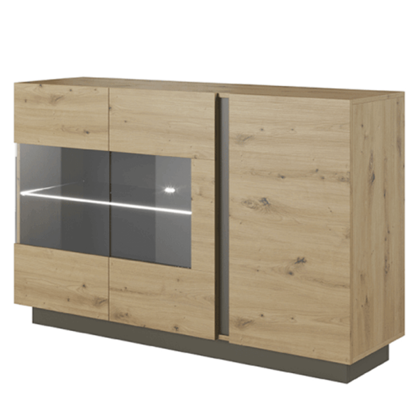 Comodă cu sticlă, stejar artisan/grafit gri, CITY