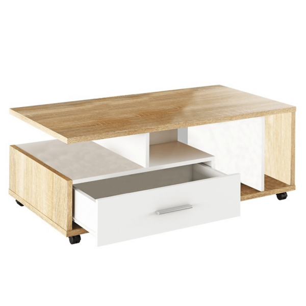 Măsuţă de cafea, alb/stejar sonoma, DECHEN