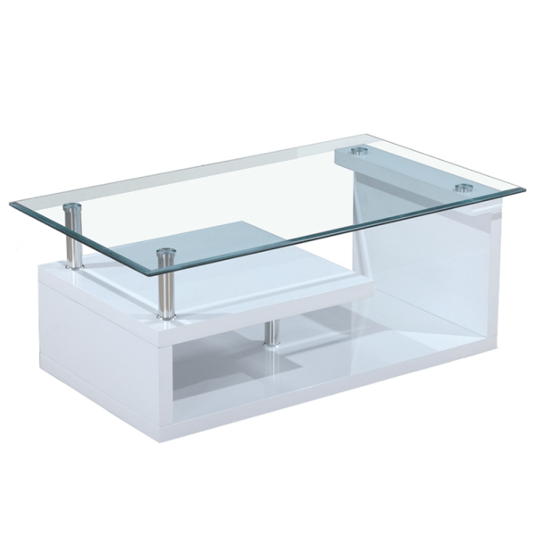 Măsuţă cafea, sticlă/alb extra luciu ridicat HG, JULIEN