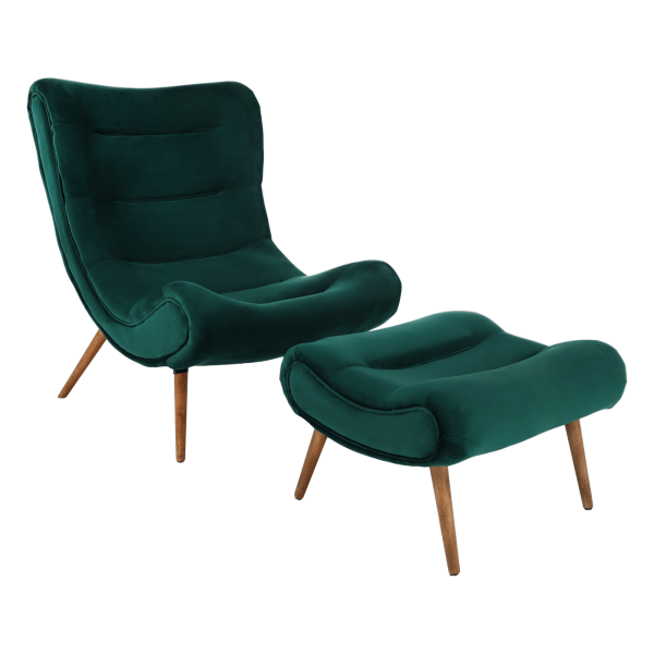 Fotoliu cu bază, ţesătură de catifea verde / lemn, KIRILO