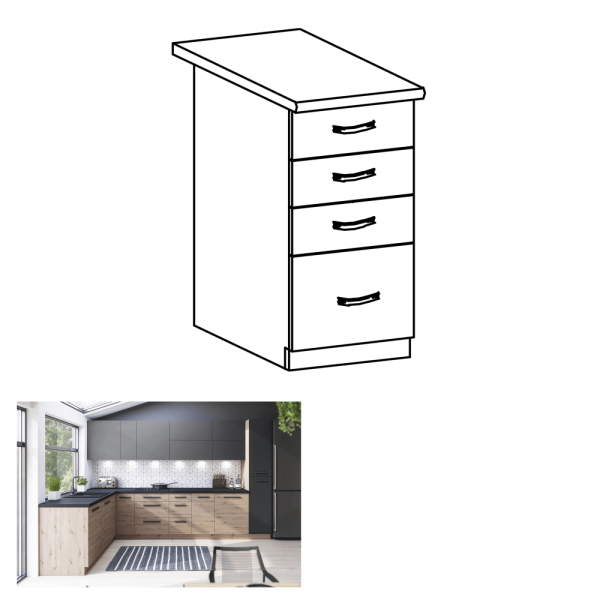 Dulap de jos, stejar artizanal, cu mâner, LANGEN D40S3