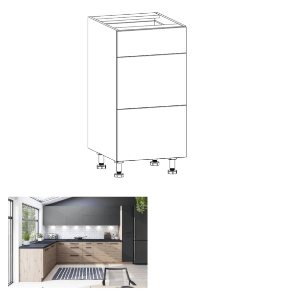 Dulap de jos, stejar artizanal, PUSH UP, LANGEN D40S3