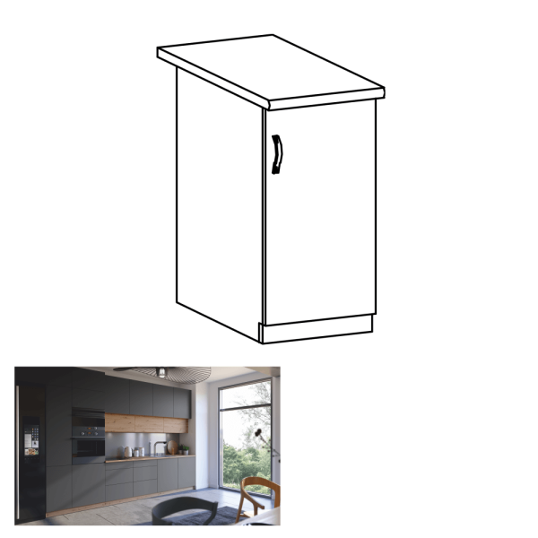 Dulap de jos, stejar artizanal / gri mat, dreapta, LANGEN D40