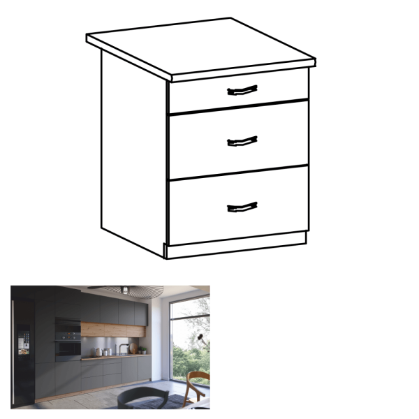 Dulap de jos, stejar artizanal / gri mat, cu mâner, LANGEN D60S3