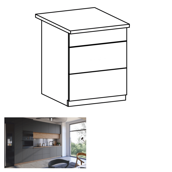 Dulap de jos, stejar artizanal / gri mat, PUSH UP, LANGEN D60S3