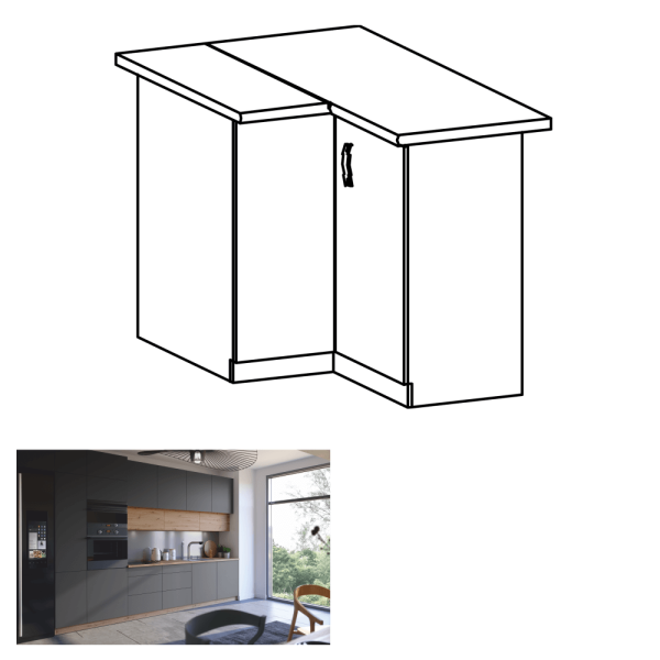 Dulap de colţ, stejar artizanal / gri mat, LANGEN D90N