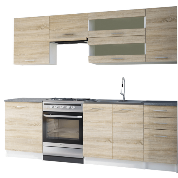 Ansamblu bucătărie 2,4 m, stejar sonoma/alb, FABIANA