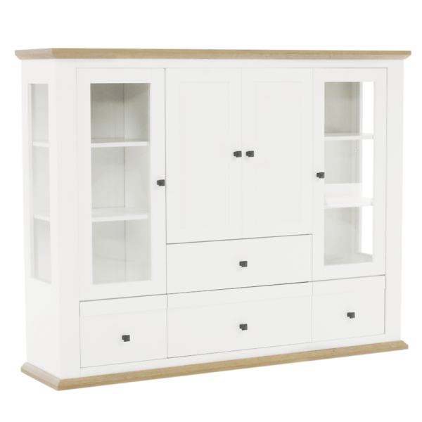 Vitrină MZ6, alb / stejar grand, LEON