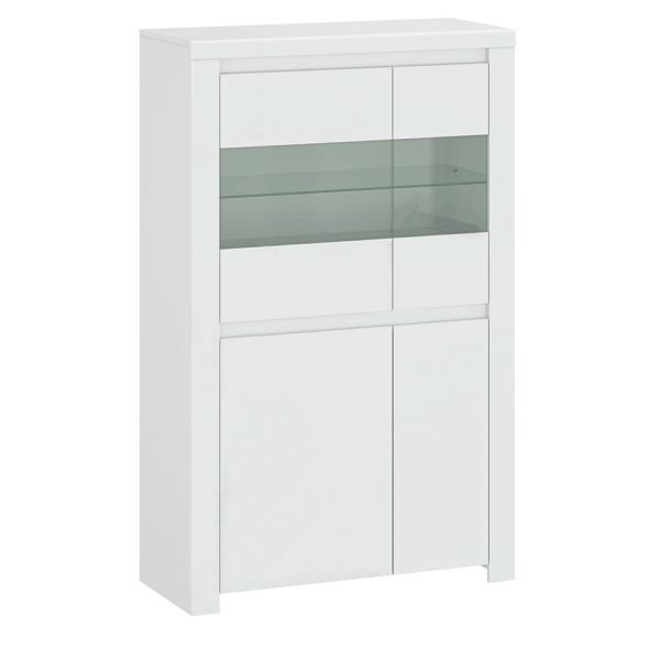 Vitrină 2D2W, alb lucios, LINDY