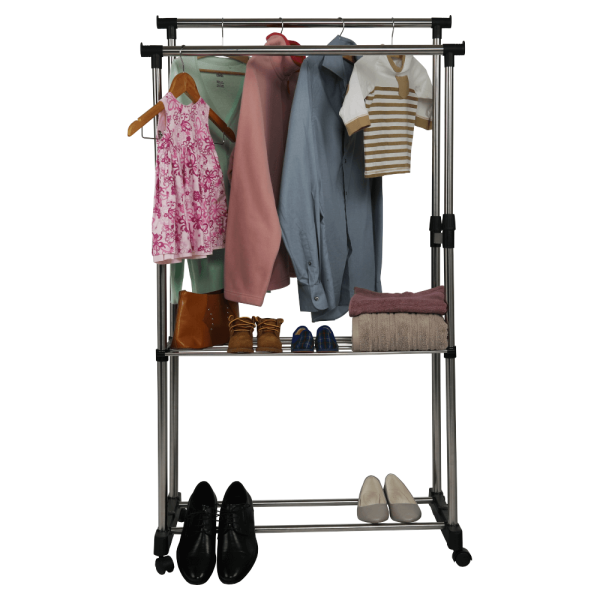 Cuier mobil, inox/plastic negru, LUCO