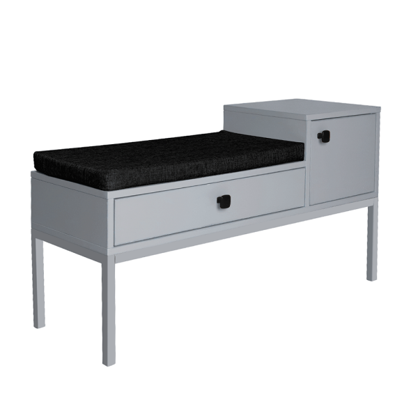 Bancă cu spaţiu de depozitare, gri / negru, MADALEN