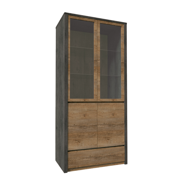 Vitrină, stejar lefkas închis/gri, MONTANA W2D