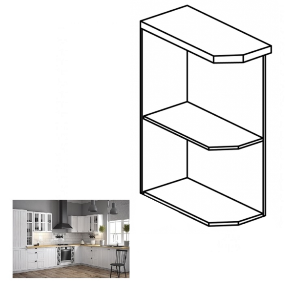 Dulap inferior cu două rafturi D25PZ, model stânga, alb, PROVENCE
