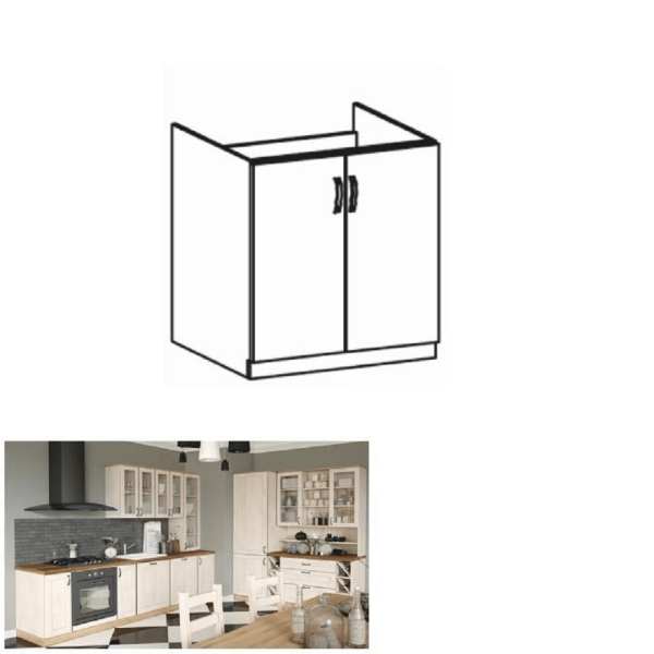 Dulap inferior pentru chiuvetă, alb/pin nordic, ROYAL D80Z