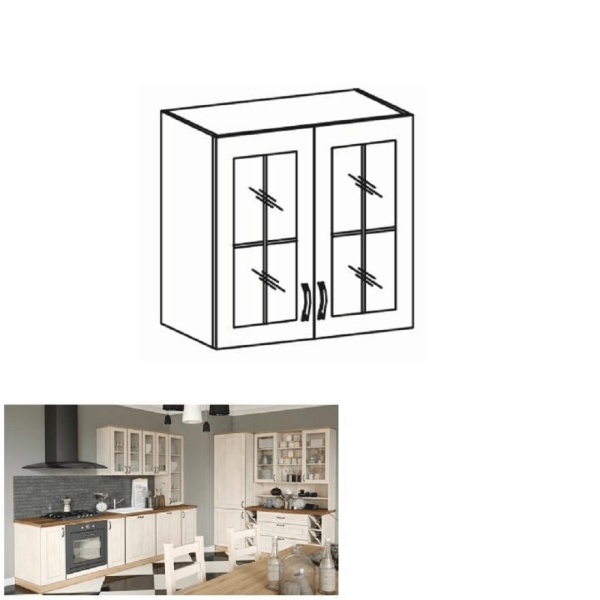 Dulap superior cu vitrină, alb/pin nordic, ROYAL G80S