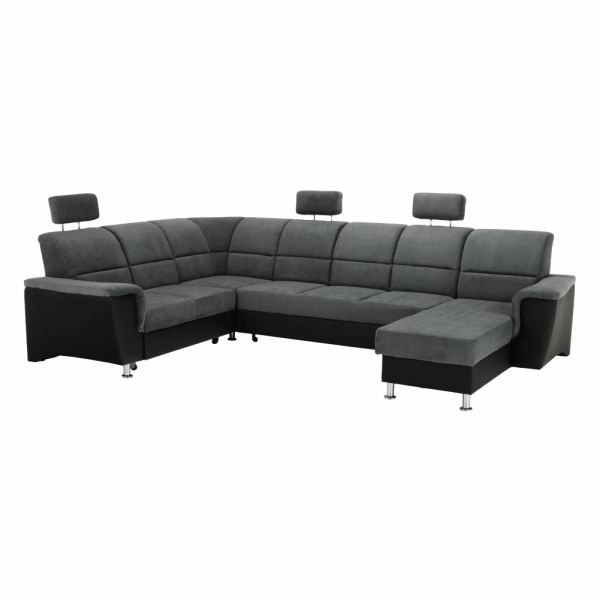 Colţar, piele eco neagră/textil gri închis, stânga, SANTIAGO U