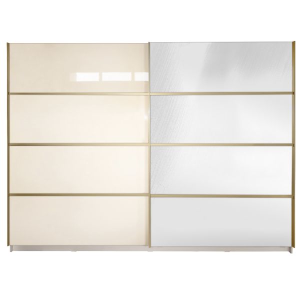 Gold Dulap 2800 Crem cu usi MDF Lucios si Oglinda