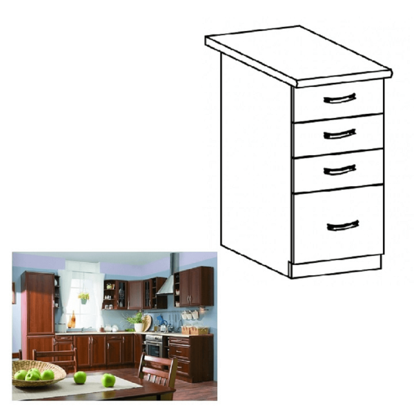 Dulap inferior D40S4 cu 4 sertare, nuc Milano, SICILIA