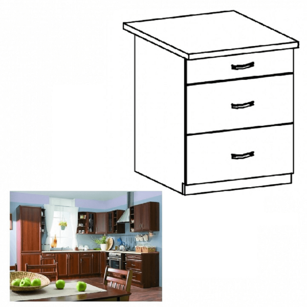 Dulap inferior D60S3 cu 3 sertare, nuc Milano, SICILIA