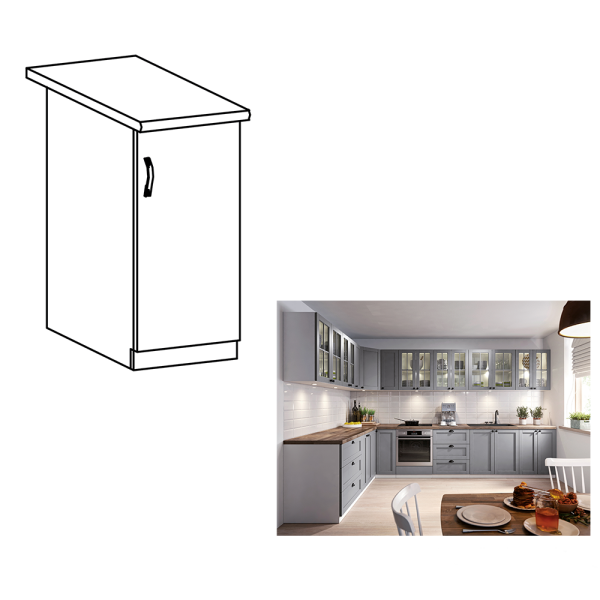 Cabinet inferior, gri mat/alb, model dreapta, LAYLA D30