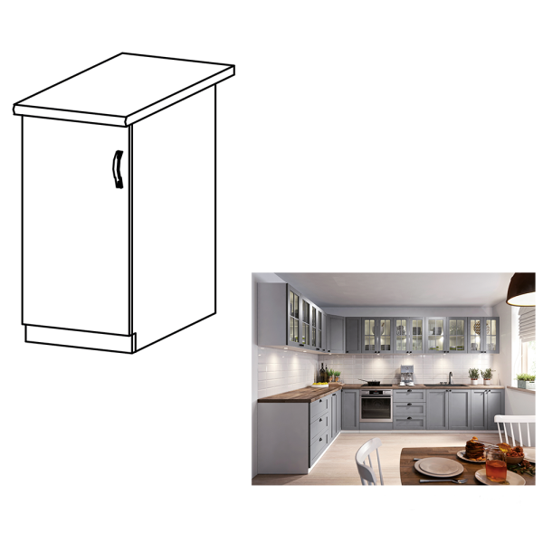 Cabinet inferior, gri mat/alb, model stânga, LAYLA D40