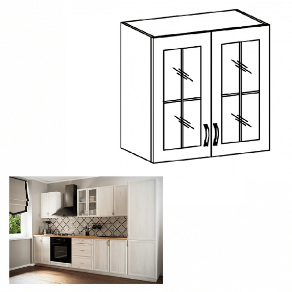 Dulap superior G80S cu geam, alb/pin Andersen, SICILIA