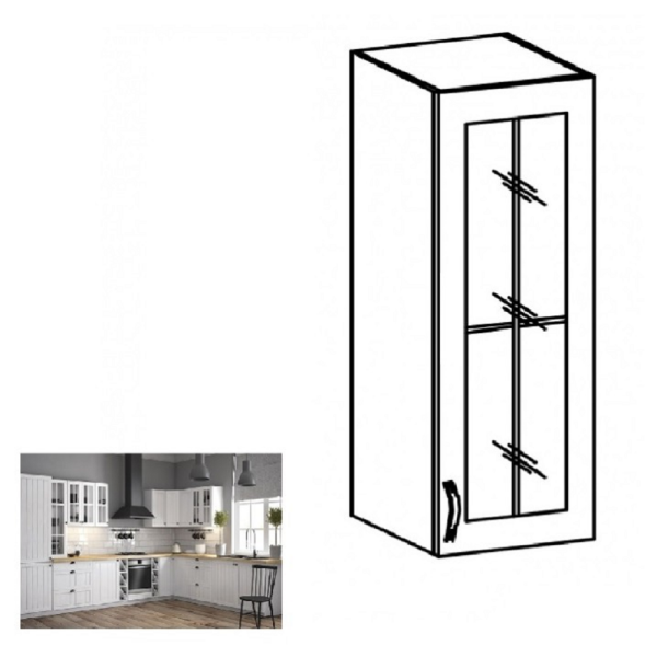 Dulap superior cu sticlă W40S, alb/pin Andersen, dreapta PROVENCE